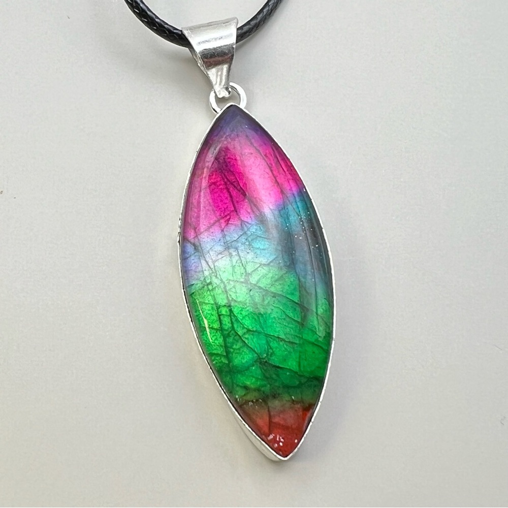 New Color Enhanced Labradorite Sterling Silver Overlay Pendant Necklace w Cord